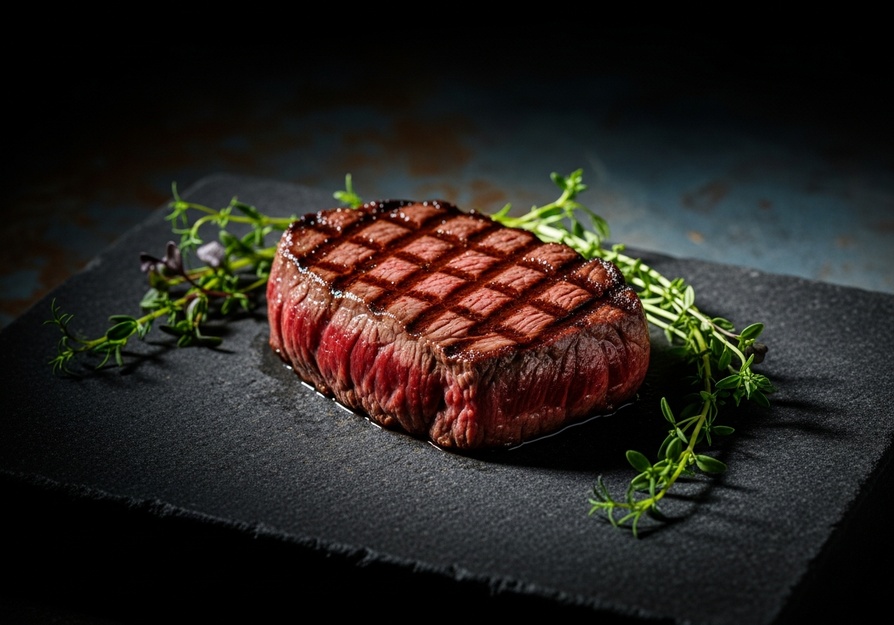 AureoLife olive oil finishing suggestion for a premium steak-style dish