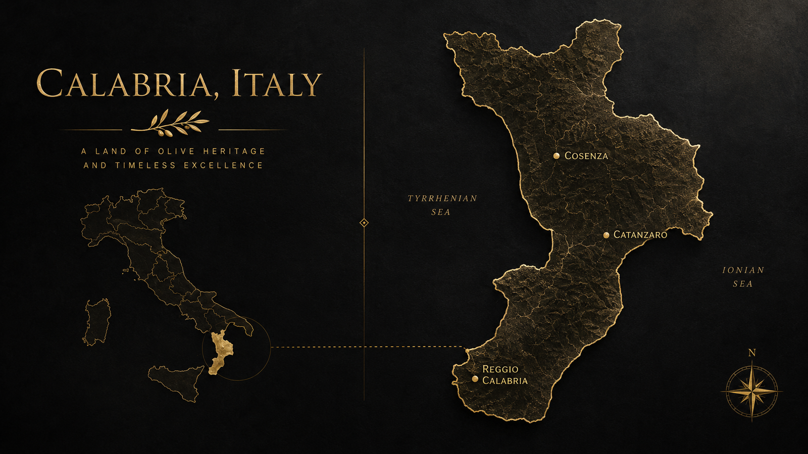 Map showing Calabria and the Piana di Lamezia Terme olive oil production area