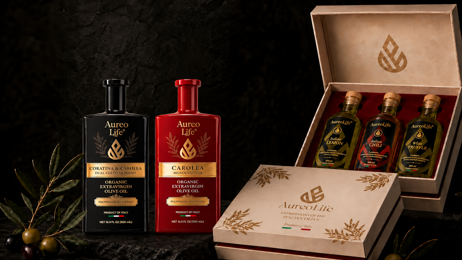 The AureoLife extra virgin olive oil and gifting collection