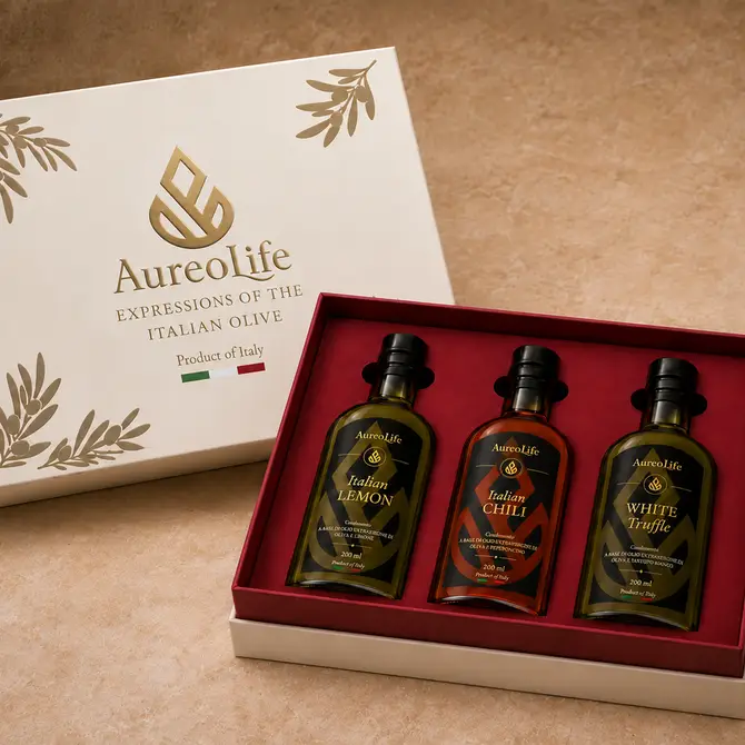 AureoLife infused olive oil gift set with Lemon, Chili and White Truffle